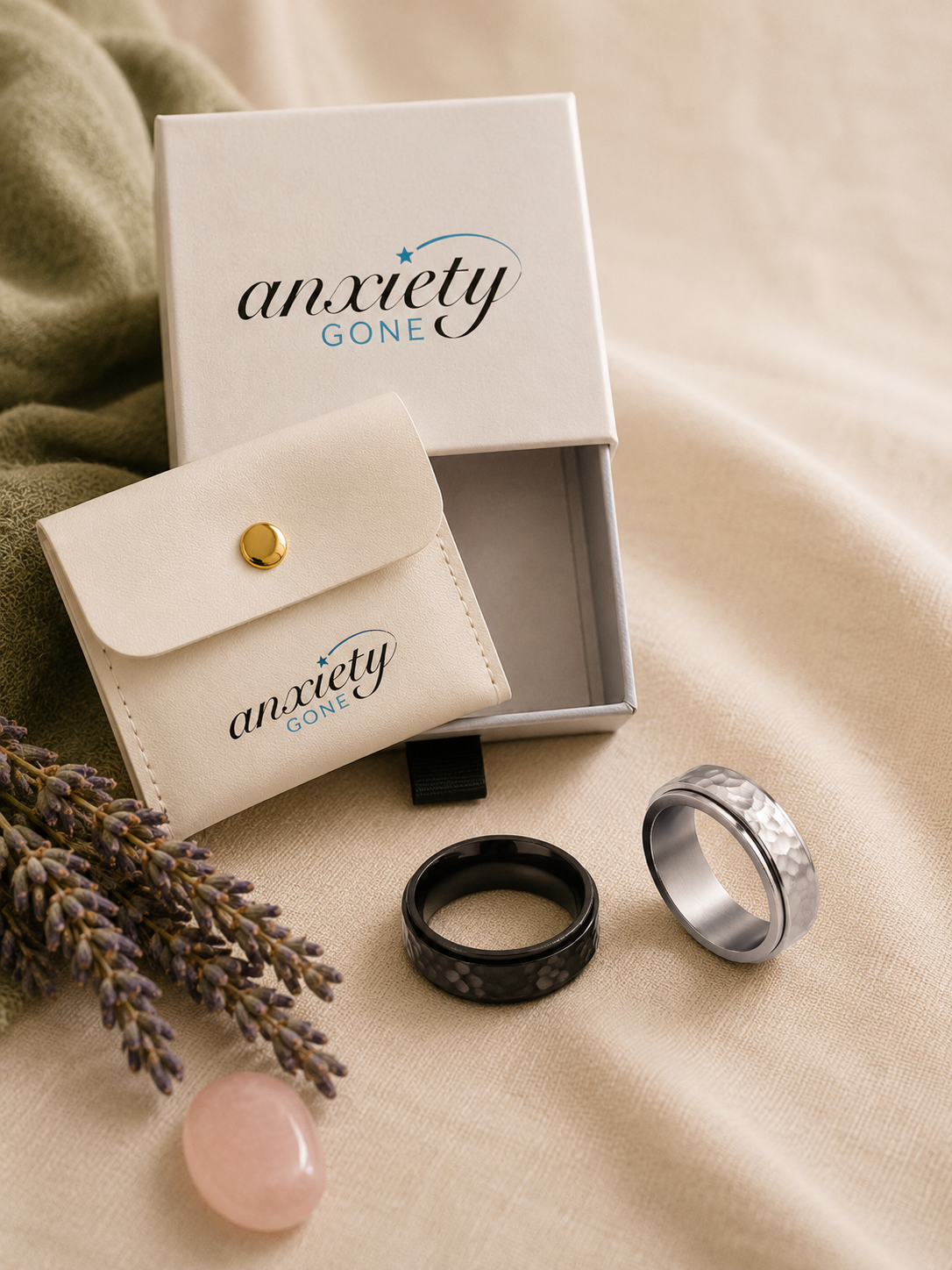 Resilient textured fidget ring for men and women in silver and black