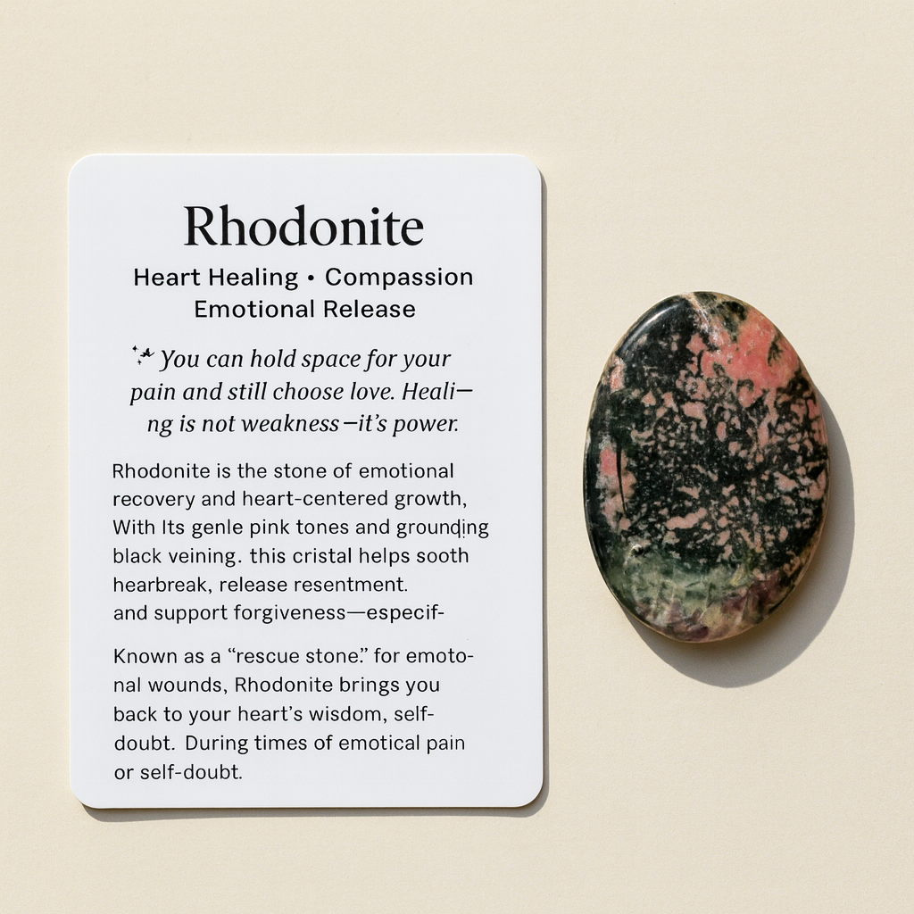Rhodonite Worry Stone for anxiety, emotional healing, and compassion