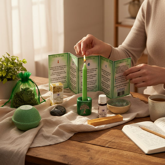 ritual kit, spiritual ritual, intention setting kit, mindfulness kit, meditation kit, energy cleansing kit, healing ritual, self-care ritual, manifestation tools, grounding tools, wellness essentials, chakra balancing, aura cleansing, energy alignment, sacred ceremony, spiritual tools, metaphysical set, inner peace ritual, intention ritual, healing energy, cleansing ritual, high-vibration items, sage bundle, palo santo, crystals, tumble stones, incense, ritual candle, candle magic, essential oil, ceramic bo