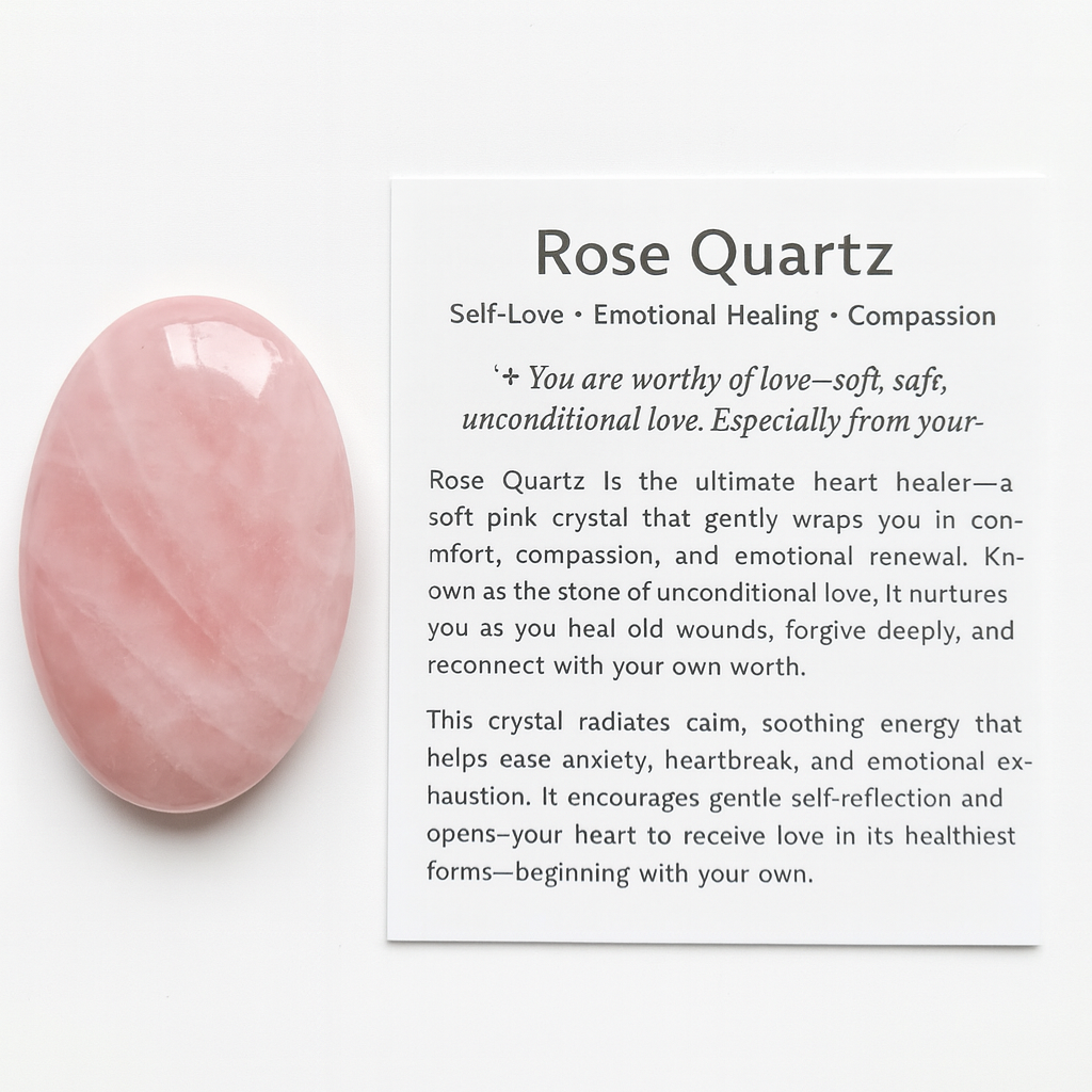Rose Quartz Worry Stone for self-love, anxiety relief, and emotional healing.