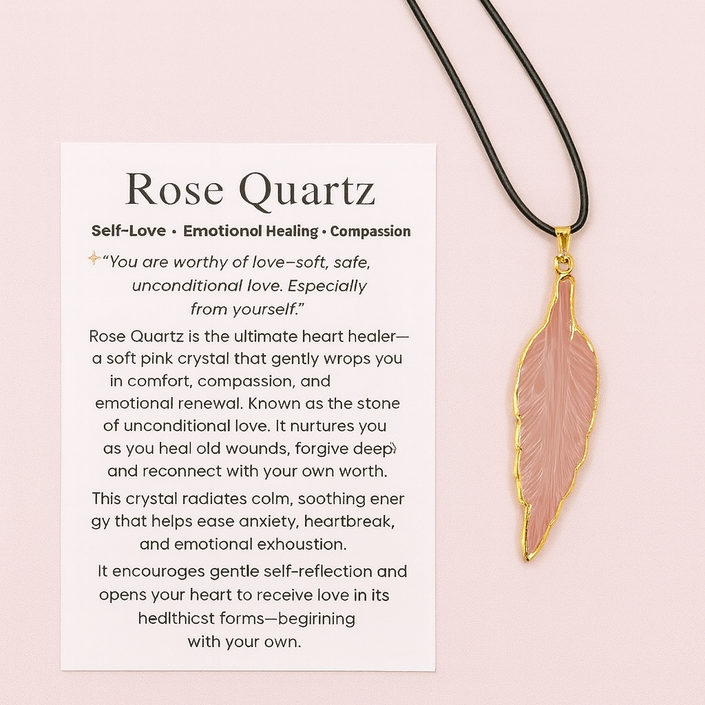 Let Go Rose Quartz Leaf Gemstone Necklace for healing crystals for anxiety, emotional healing, gemstone jewelry, and spiritual gifts.
