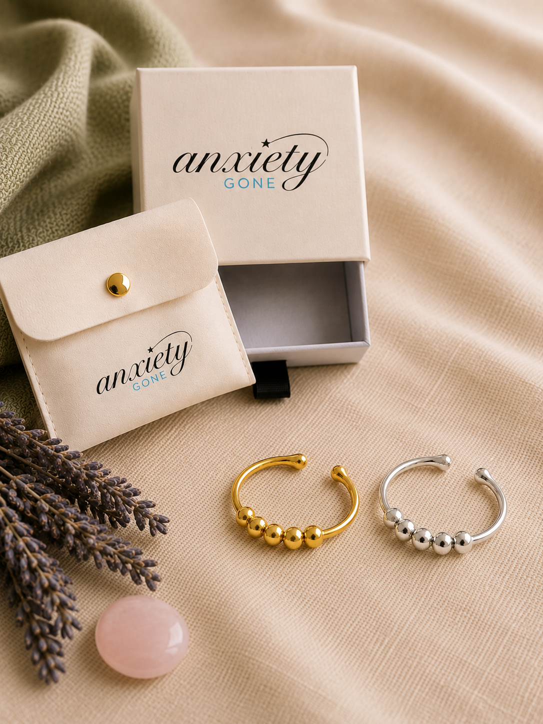 Adjustable fidget rings in silver and gold