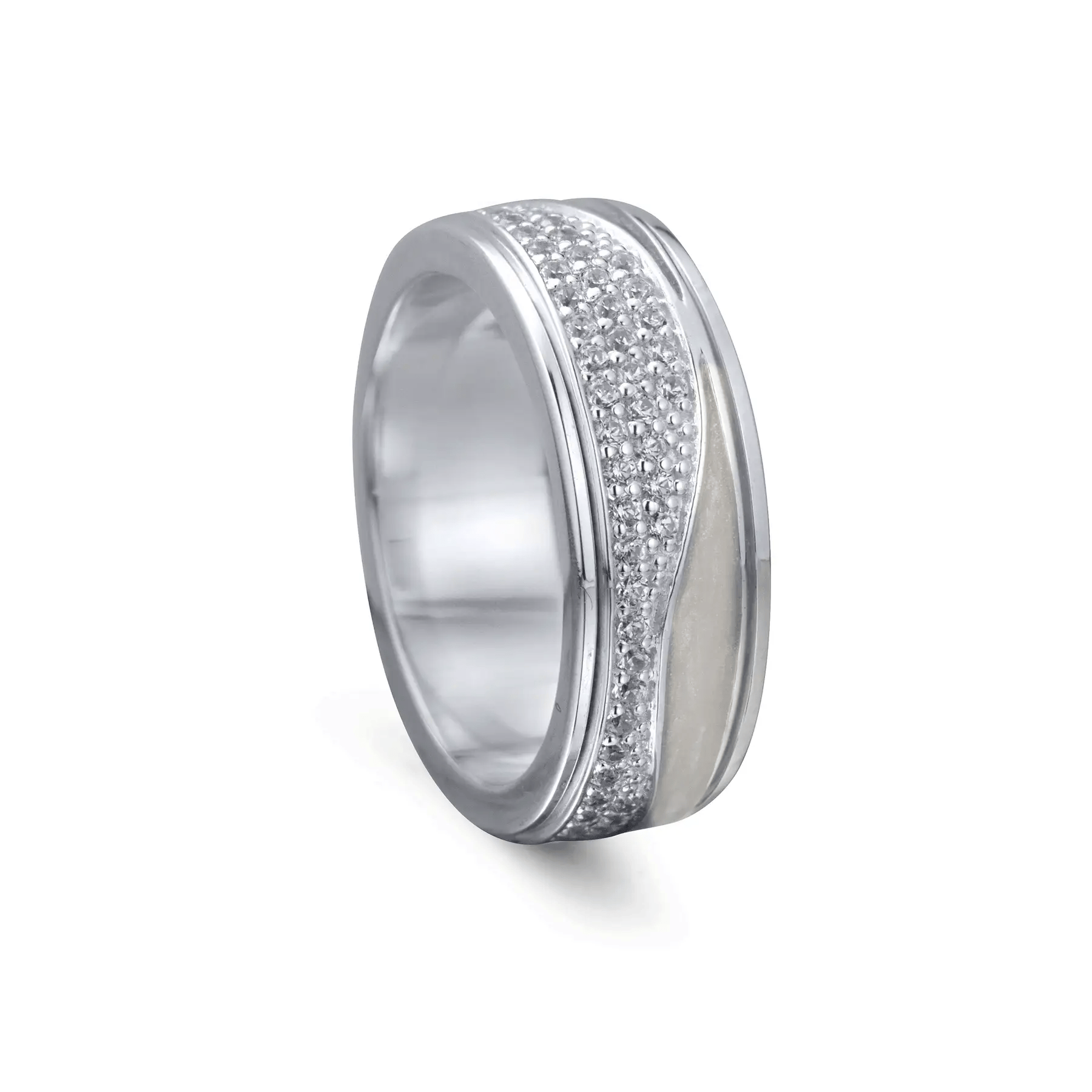 Serene Sterling Silver Fidget Ring – Spinner Anxiety Ring with Pearl Enamel for Stress Relief, Focus, Meditation & Emotional Clarity