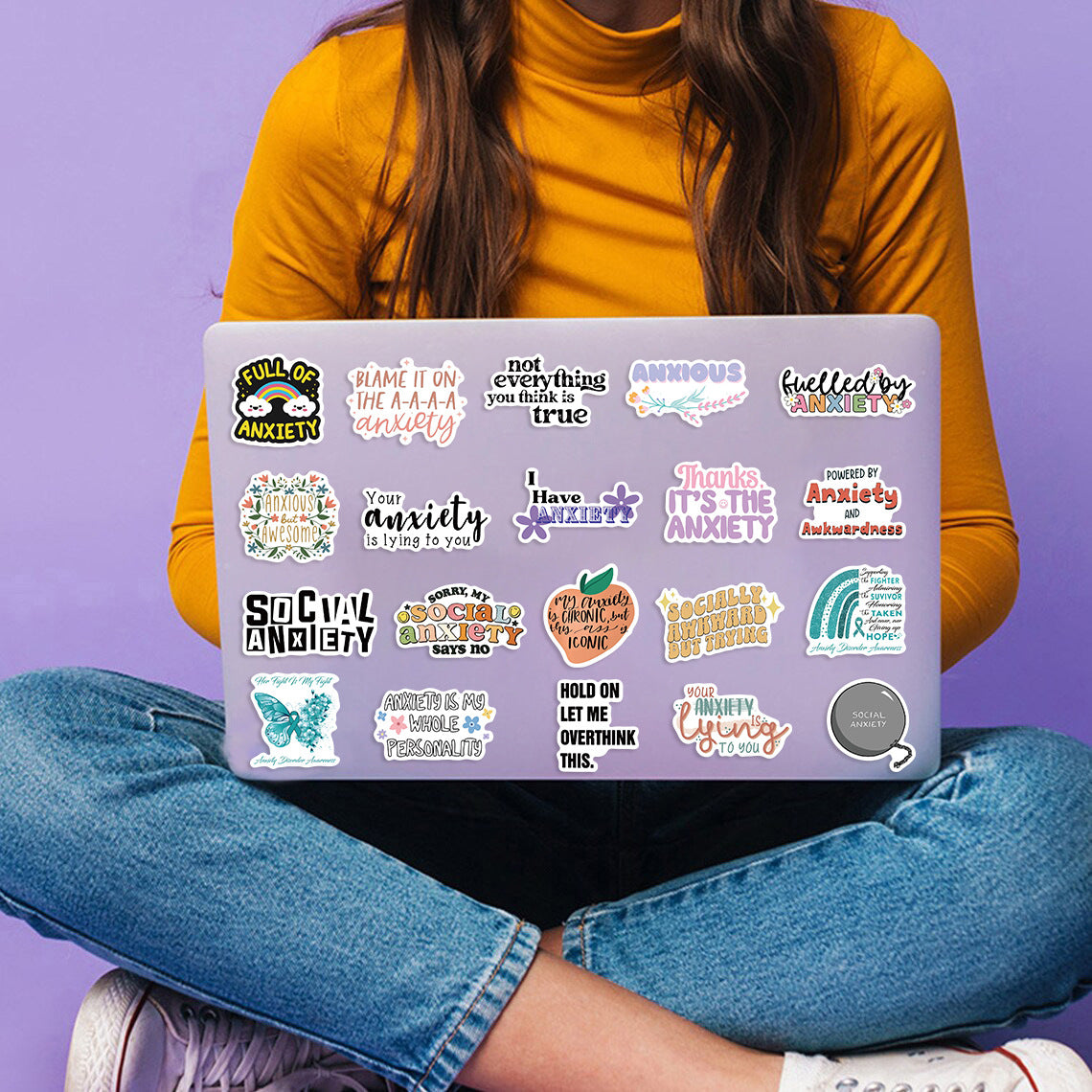 mental health stickers pack with positive affirmations and anxiety relief quotes, 55PCS vinyl anxiety stickers with self care messages and therapy support, motivational stickers for mental health journaling, laptops, and planners, uplifting waterproof mental health stickers for depression and anxiety support, cute cartoon-style mental health awareness sticker bundle for teens and adults, eco-friendly PVC mental health stickers for students and therapists, aesthetic mental health planner stickers with daily 