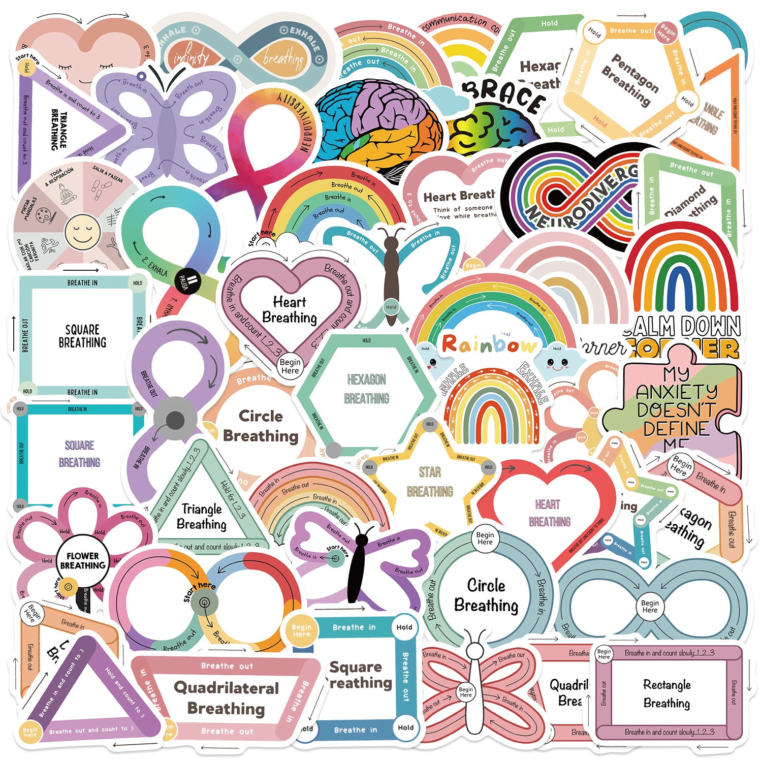 mental health stickers pack with positive affirmations and anxiety relief quotes, 55PCS vinyl anxiety stickers with self care messages and therapy support, motivational stickers for mental health journaling, laptops, and planners, uplifting waterproof mental health stickers for depression and anxiety support, cute cartoon-style mental health awareness sticker bundle for teens and adults, eco-friendly PVC mental health stickers for students and therapists, aesthetic mental health planner stickers with daily 