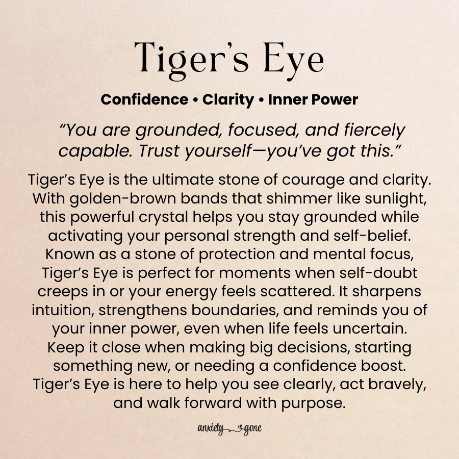 Tiger's Eye Worry Stone for anxiety relief and releasing fear, making it an excellent fidget toy and crystal for anxiety. 