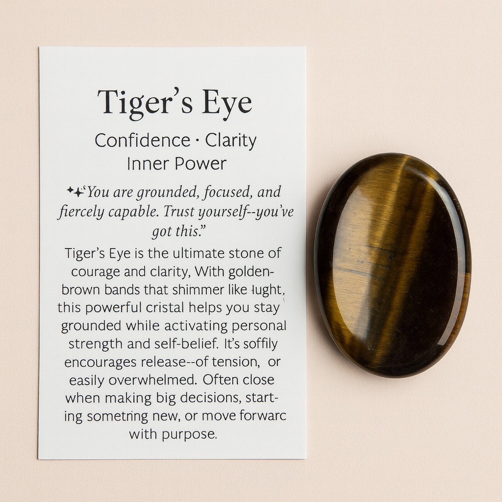 Tiger&#39;s Eye Worry Stone for anxiety relief and releasing fear, making it an excellent fidget toy and crystal for anxiety. 