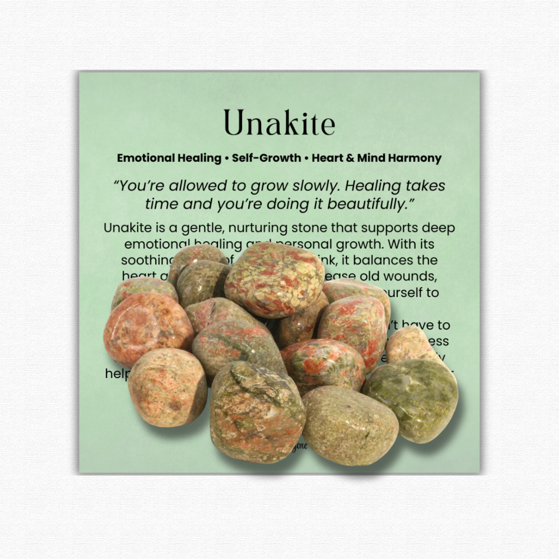 Unakite Tumbled Stone 2 inches, polished green and pink healing crystal for emotional balance and self-love, unakite gemstone for stress relief and anxiety healing, natural unakite pocket stone for meditation and mindfulness, calming crystal for emotional growth and compassion, genuine unakite crystal for healing and renewal, tumbled gemstone for reiki and chakra alignment, unakite crystal gift for women and men