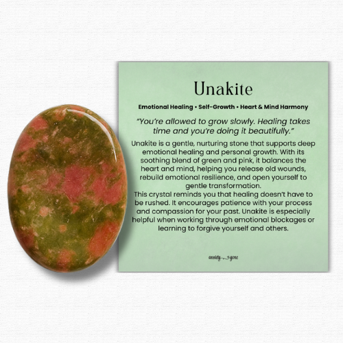 Unakite Worry Stone, green and pink healing crystal for emotional healing and balance, polished unakite thumb stone for anxiety relief and stress support, unakite pocket stone for meditation and heart chakra healing, crystals for self-love and emotional growth, genuine unakite worry stone gift for women and men, calming gemstone fidget stone for mindfulness and grounding, unakite crystal for recovery and gentle transformation