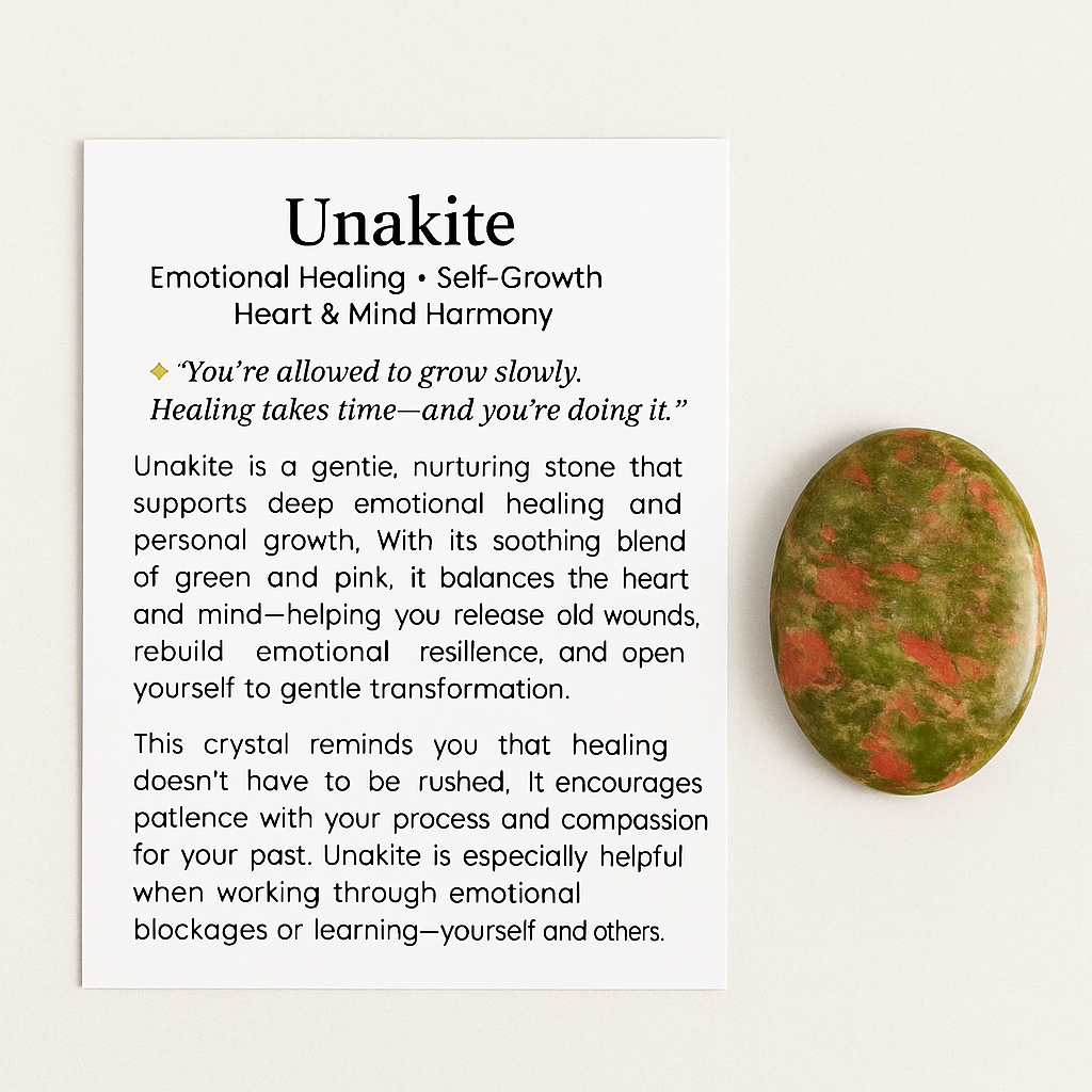 Unakite Worry Stone for anxiety, stress relief, emotional healing, and compassion.