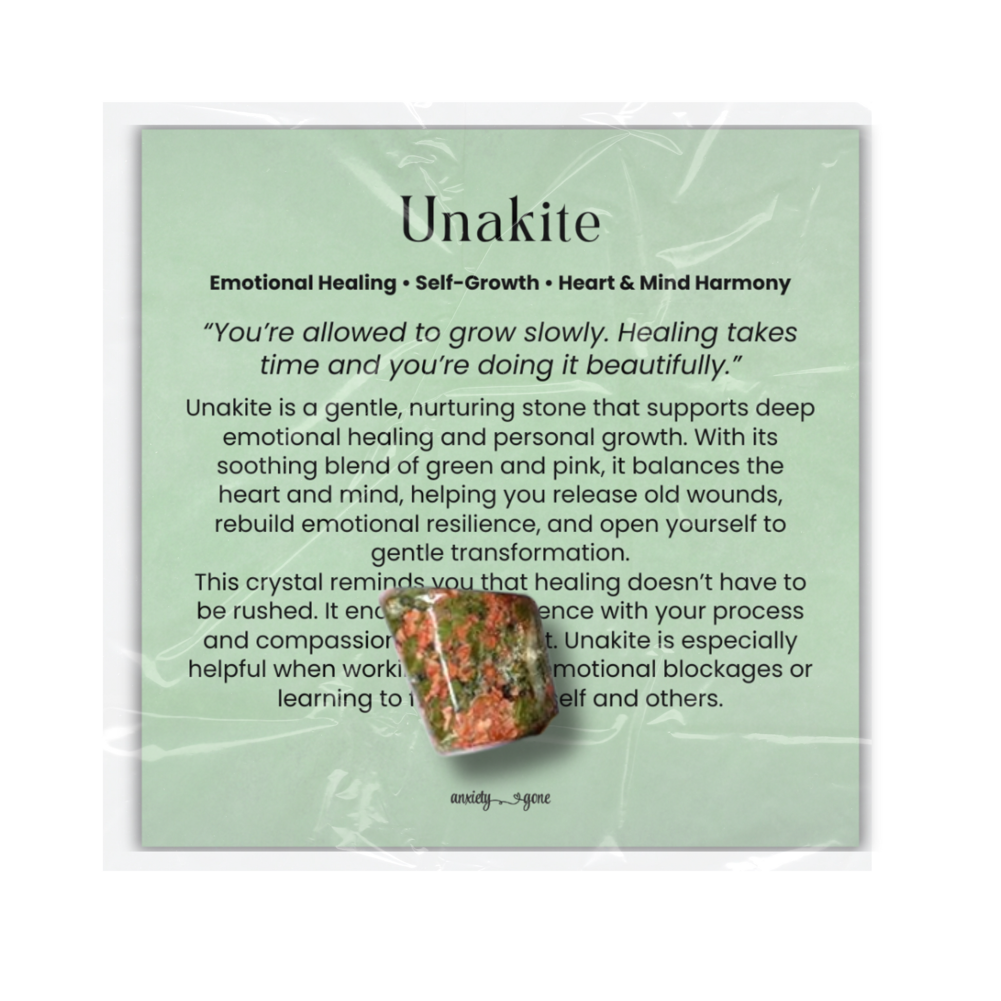 Unakite Tumbled Stone 2 inches, polished green and pink healing crystal for emotional balance and self-love, unakite gemstone for stress relief and anxiety healing, natural unakite pocket stone for meditation and mindfulness, calming crystal for emotional growth and compassion, genuine unakite crystal for healing and renewal, tumbled gemstone for reiki and chakra alignment, unakite crystal gift for women and men