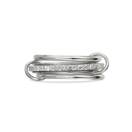 Union linked spinner ring with four moving bands in sterling silver and gold vermeil