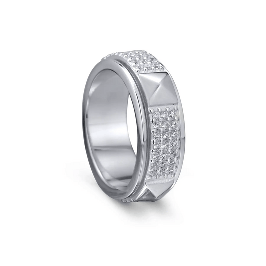Zen Sterling Silver Spinner Ring – Anxiety Fidget Ring with CZ Band and Retro Square Design for Stress Relief, Focus & Calm Confidence