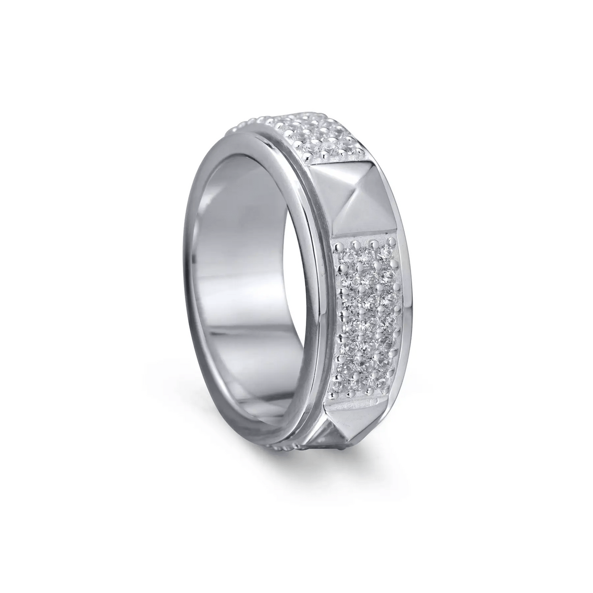 Zen Sterling Silver Spinner Ring – Anxiety Fidget Ring with CZ Band and Retro Square Design for Stress Relief, Focus &amp; Calm Confidence