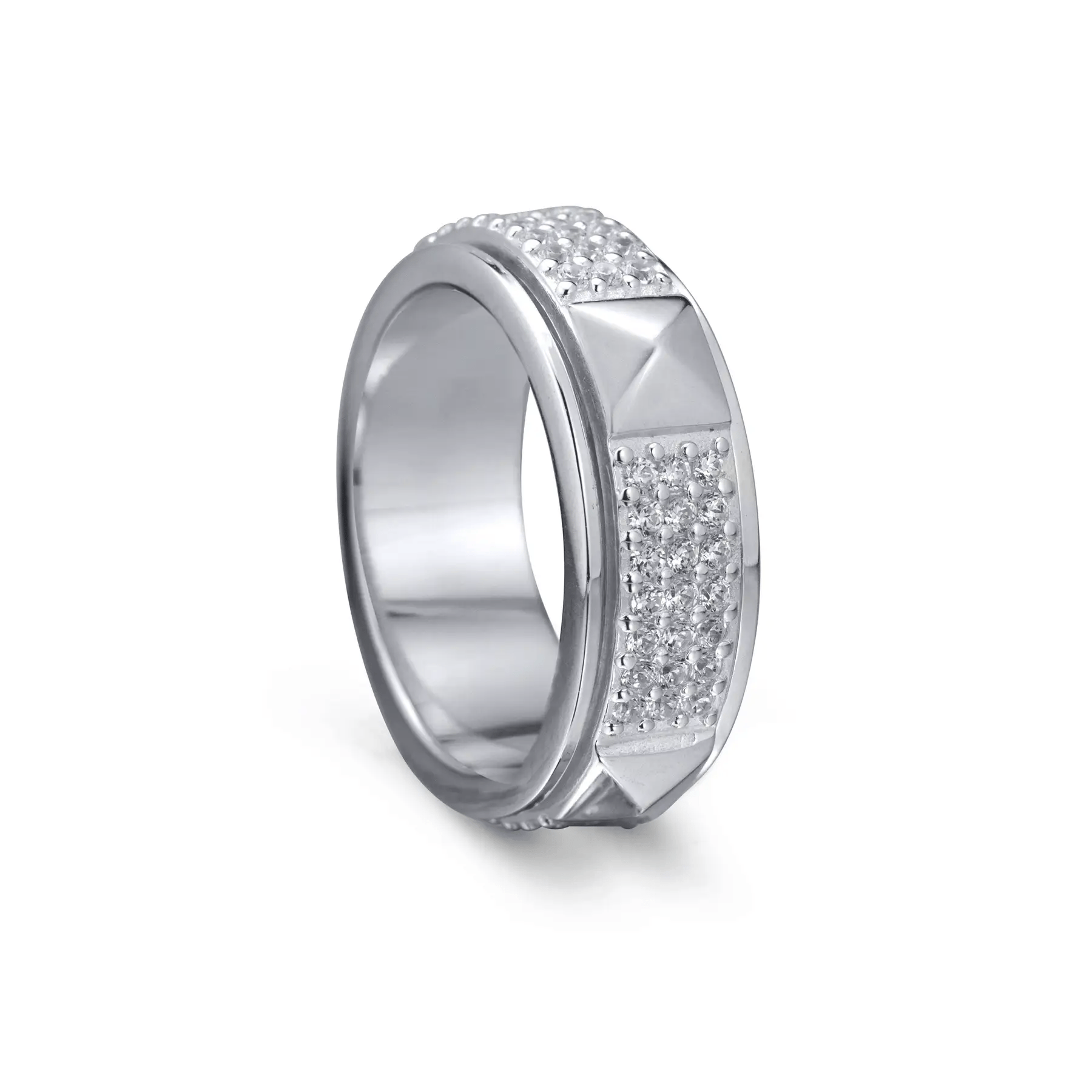 Zen Sterling Silver Spinner Ring – Anxiety Fidget Ring with CZ Band and Retro Square Design for Stress Relief, Focus & Calm Confidence