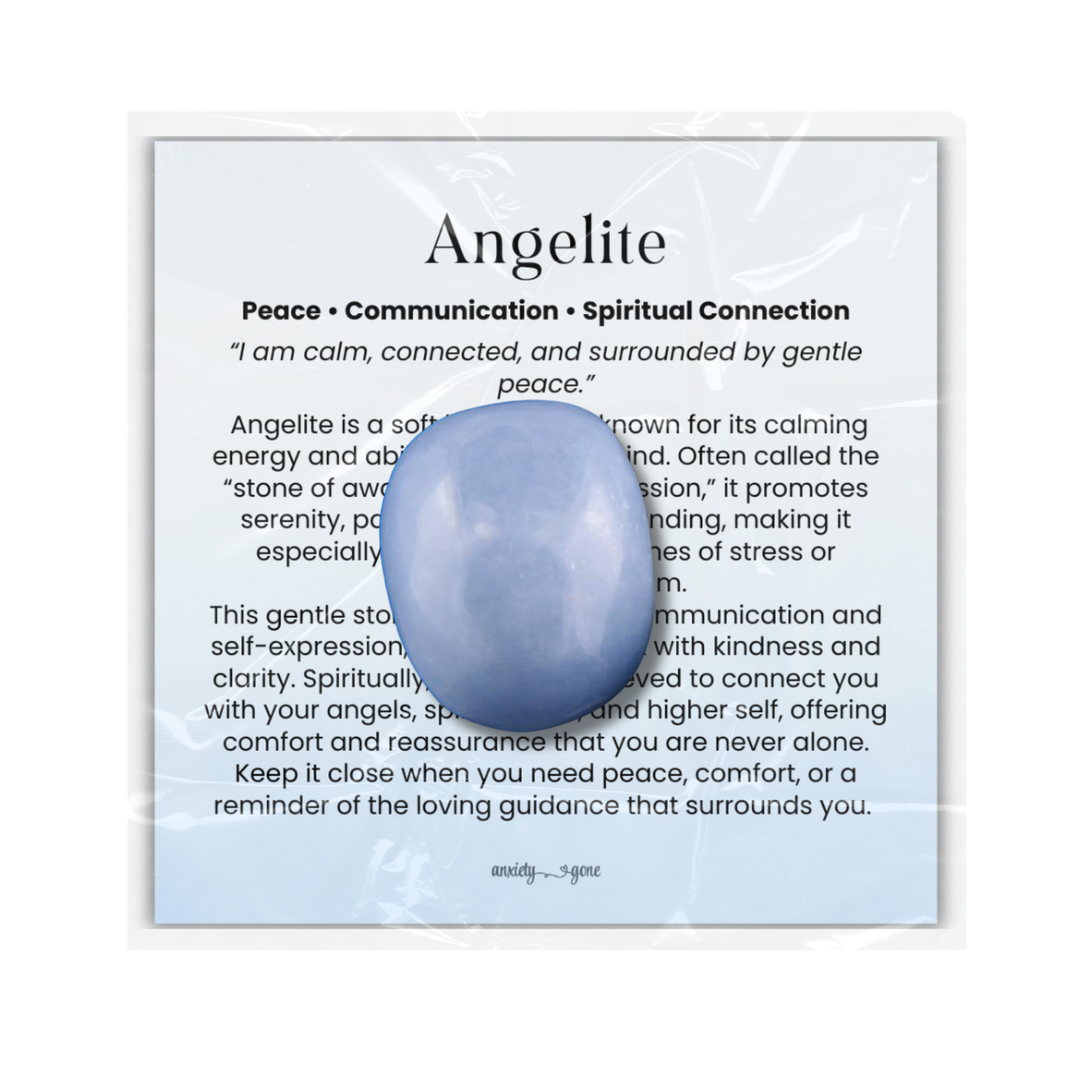 Angelite Tumbled Stone 1 inch, polished blue healing crystal for peace and anxiety relief, calming angelite gemstone for stress and emotional healing, natural angelite pocket stone for meditation and mindfulness, angelite crystal for compassion and clear communication, genuine angelite stone for spiritual growth and angel connection, tumbled gemstone for self-care and chakra healing, angelite crystal gift for women and men