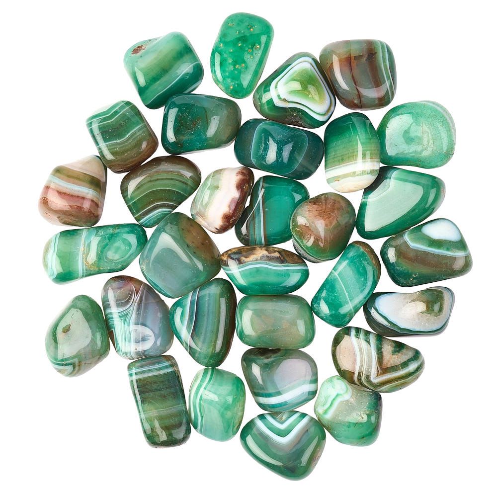 Banded Green Agate Tumbled Stone 1 inch, polished green healing crystal for balance and grounding, natural agate gemstone for stress relief and anxiety, calming banded green agate pocket stone for meditation and mindfulness, genuine green agate crystal for emotional healing and renewal, tumbled gemstone for reiki and chakra alignment, green agate stone for harmony and growth, crystal gift for women and men