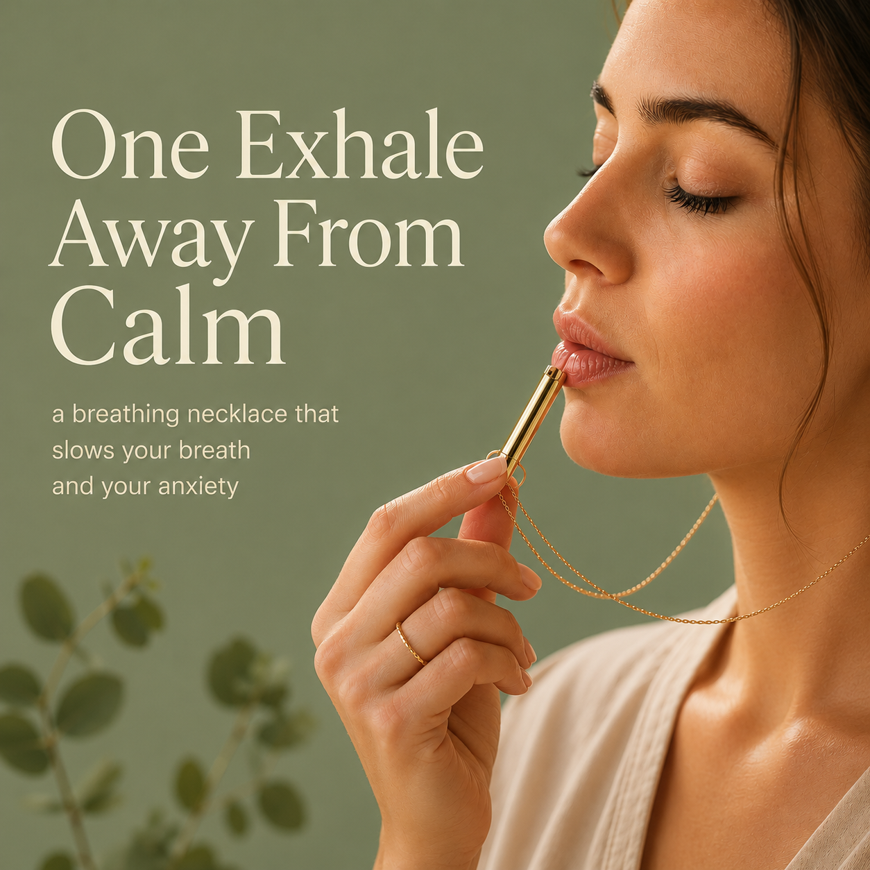 18K gold dipped breathing necklace on a delicate chain, a wearable breathing tool for anxiety relief

