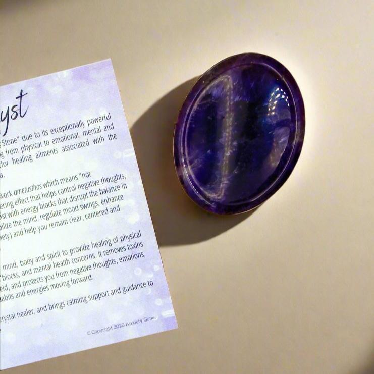 Amethyst Worry Stone for anxiety and stress relief, and healing crystal for mental health.