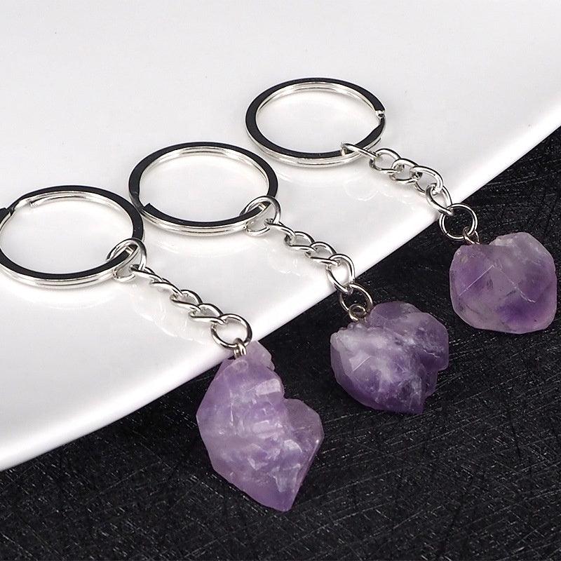 gemstone keychain, amethyst key chain, amethyst charm, gemstone charm, gemstone car charm, crystal car charm, 