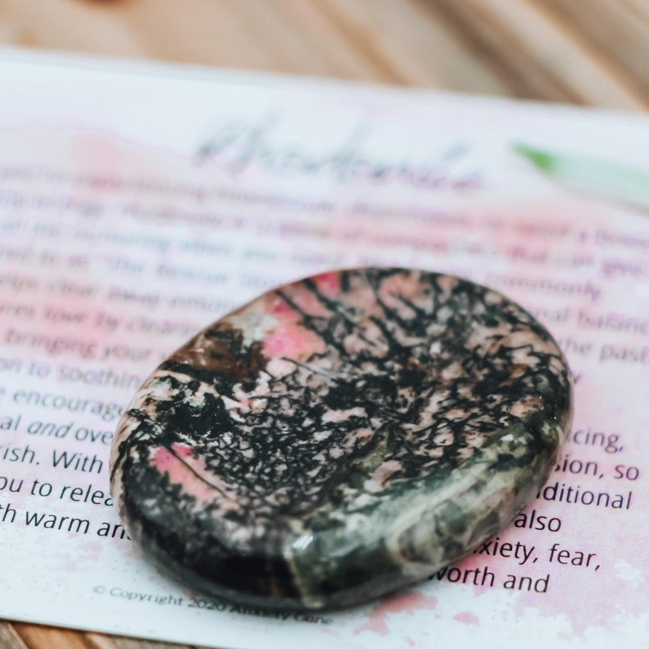 Rhodonite Worry Stone for anxiety, emotional healing, and compassion