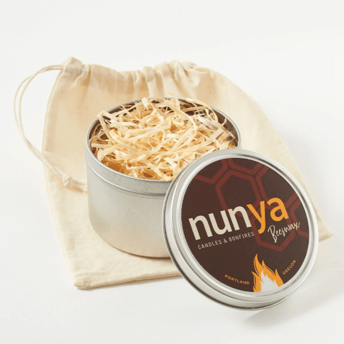 portable campfire, tin campfire, tiny campfire, campfire candle, nunya candles, camping candle