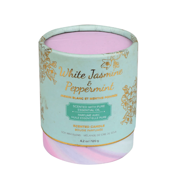 soy candle, candles canada, canadian candles, white jasmine candles, white jasmine scent, peppermint candles, soy wax candles, essential oil candles, candles with essential oils