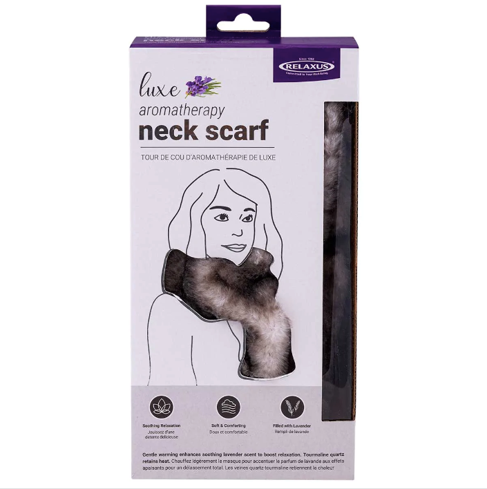 aromatherapy wrap, aromatherapy neck wrap, lavender neck wrap, faux fur neck wrap, tourmaline neck wrap, relaxus scarf, neck scarf,
