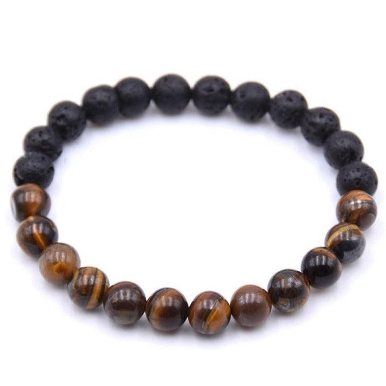 Eye Of The Tiger Crystal Beaded Bracelet with Tiger's Eye and lava beads for mental health and strength.