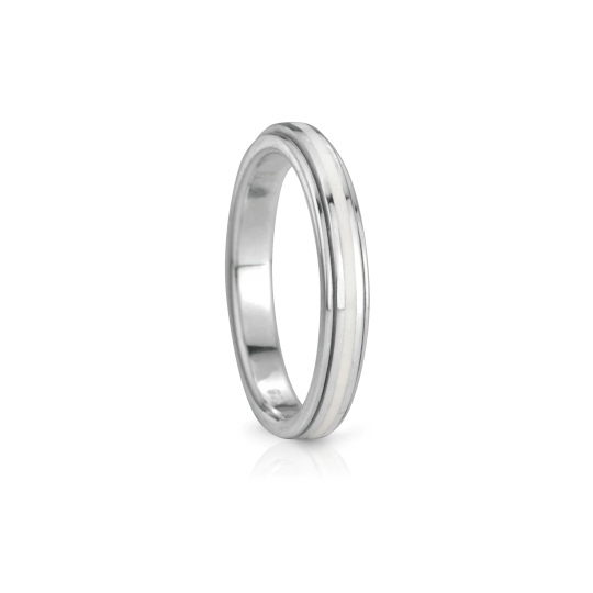 Virtue Spiritual Sterling Silver fidget ring for children with white enamel spinning band, from our fidget jewelry collection featuring spin rings for anxiety. 