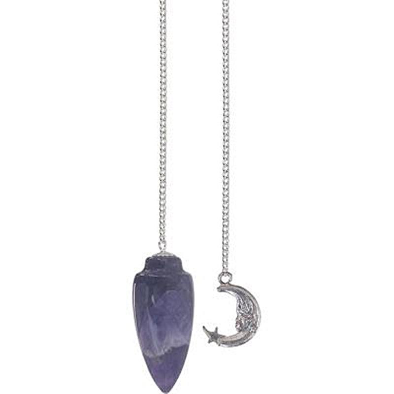 Amethyst Pendulum with Moon Chain for anxiety relief, crystal healing stones, spiritual gifts, gemstone jewelry, restful sleep, and mental health support.